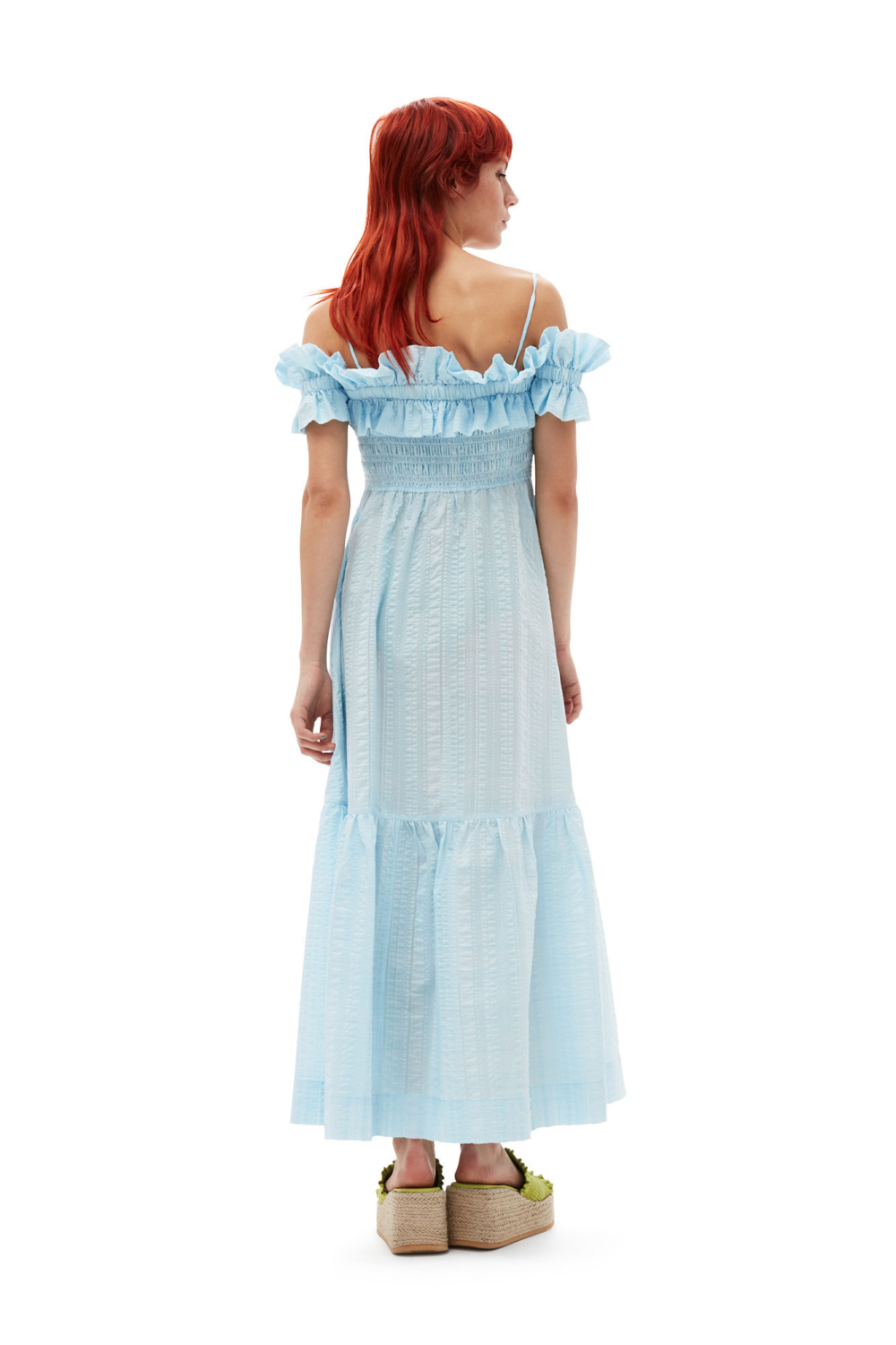 Seersucker Check Smock Maxi Dress。
