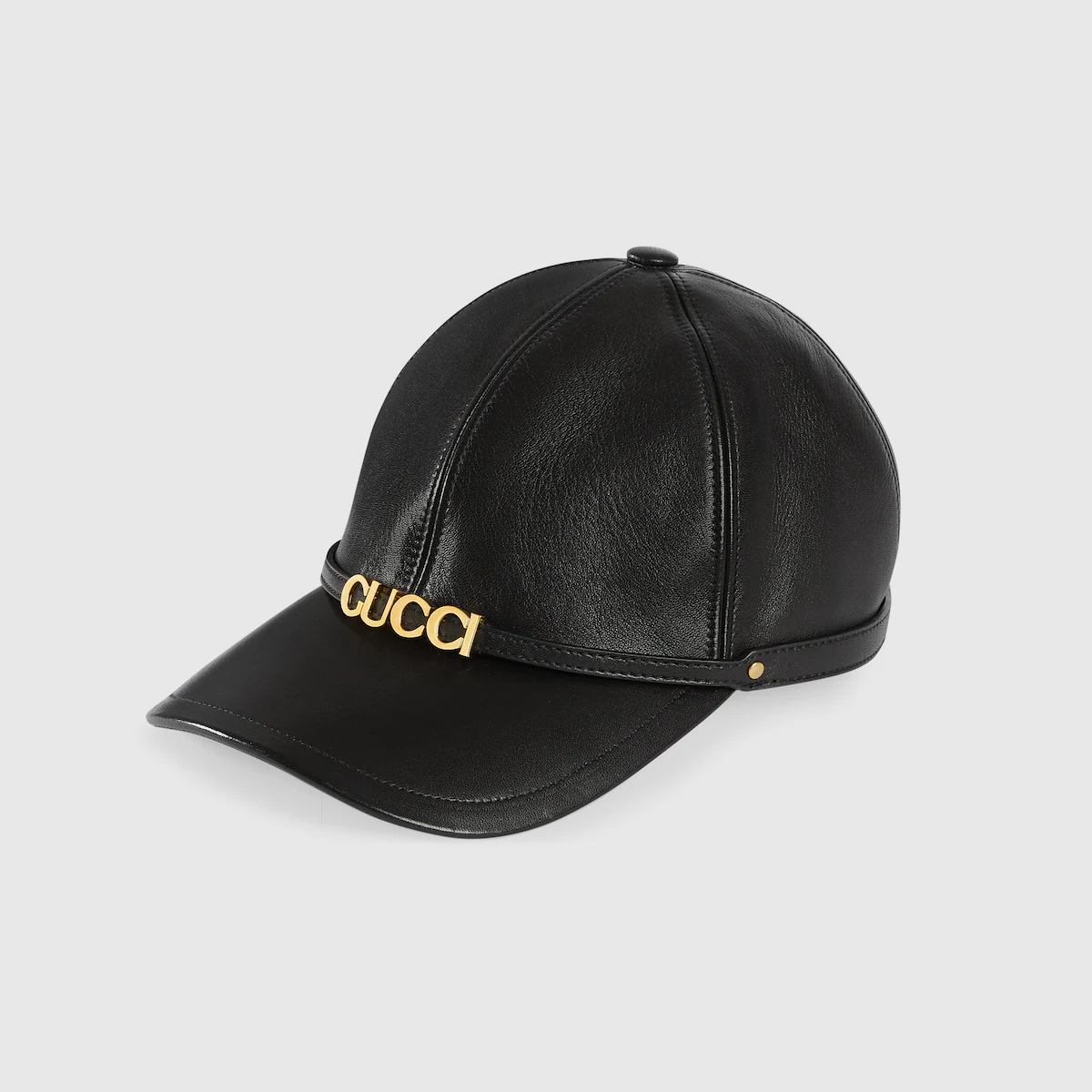 Leather Baseball Hat with Gucci Detail。