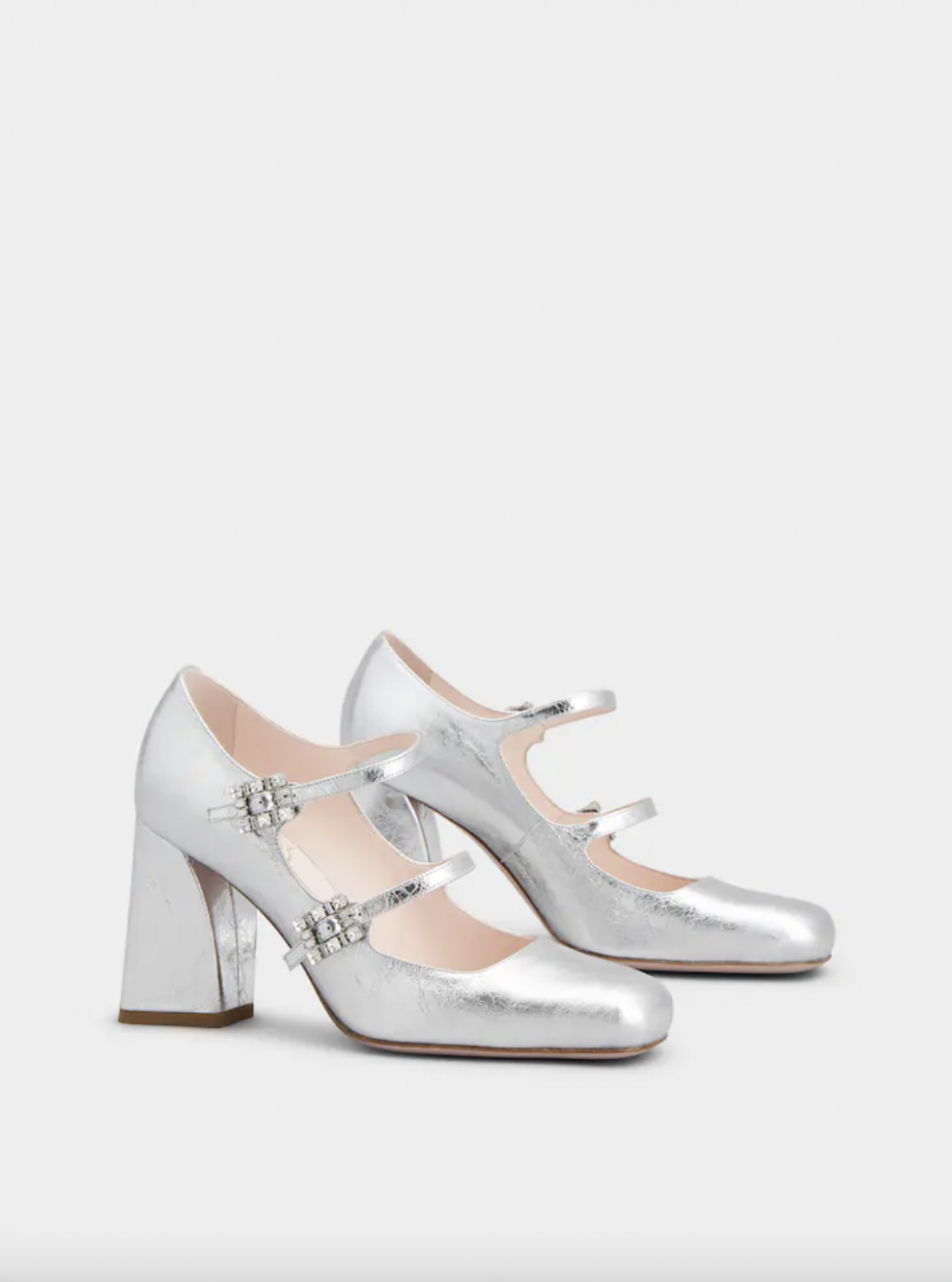 Mini Très Vivier Strass Buckle Babies Pumps in Leather。
