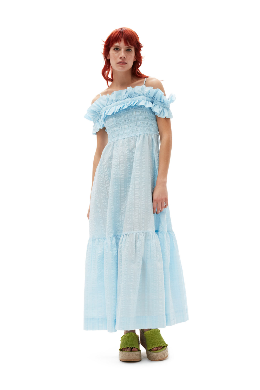 Seersucker Check Smock Maxi Dress。