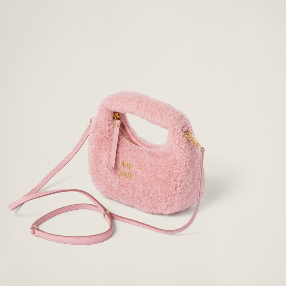 Miu Miu Wander shearling hobo bag with leather details