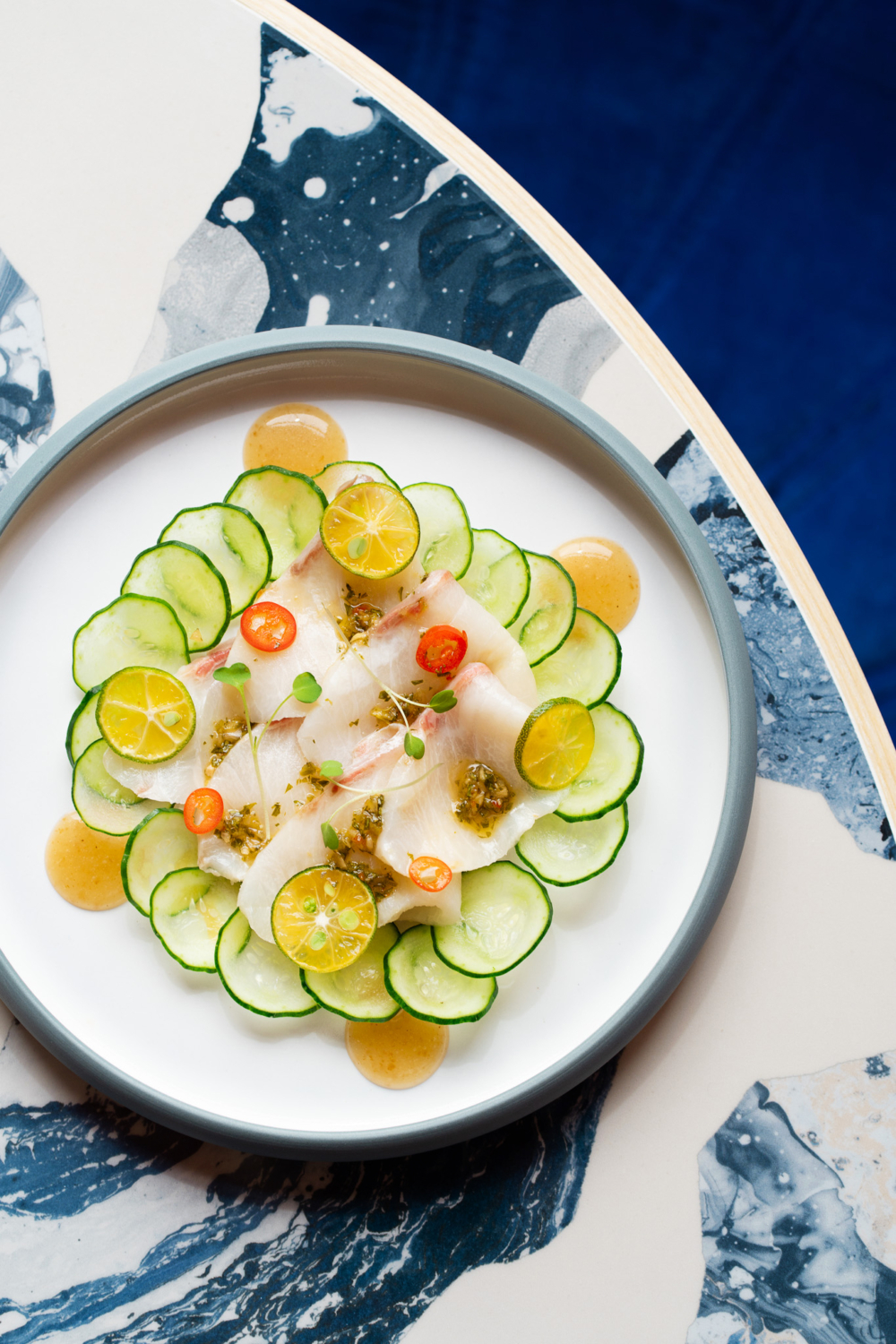 金桔醋漬海鱺魚。