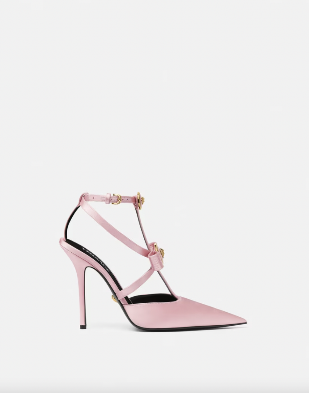Gianni Ribbon Cage Satin Pumps。