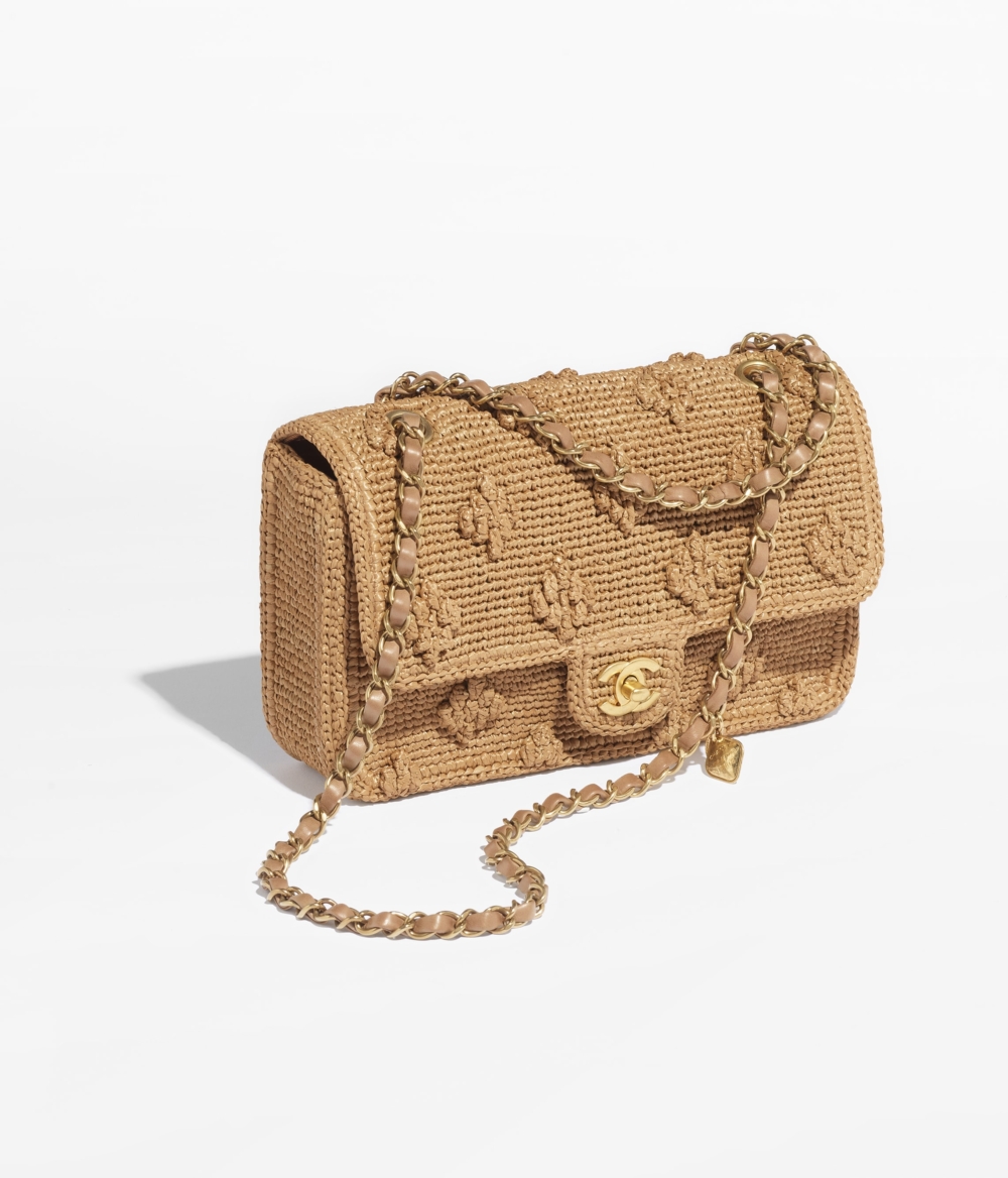 CHANEL Flap Bag掀蓋手袋褐色拉菲草