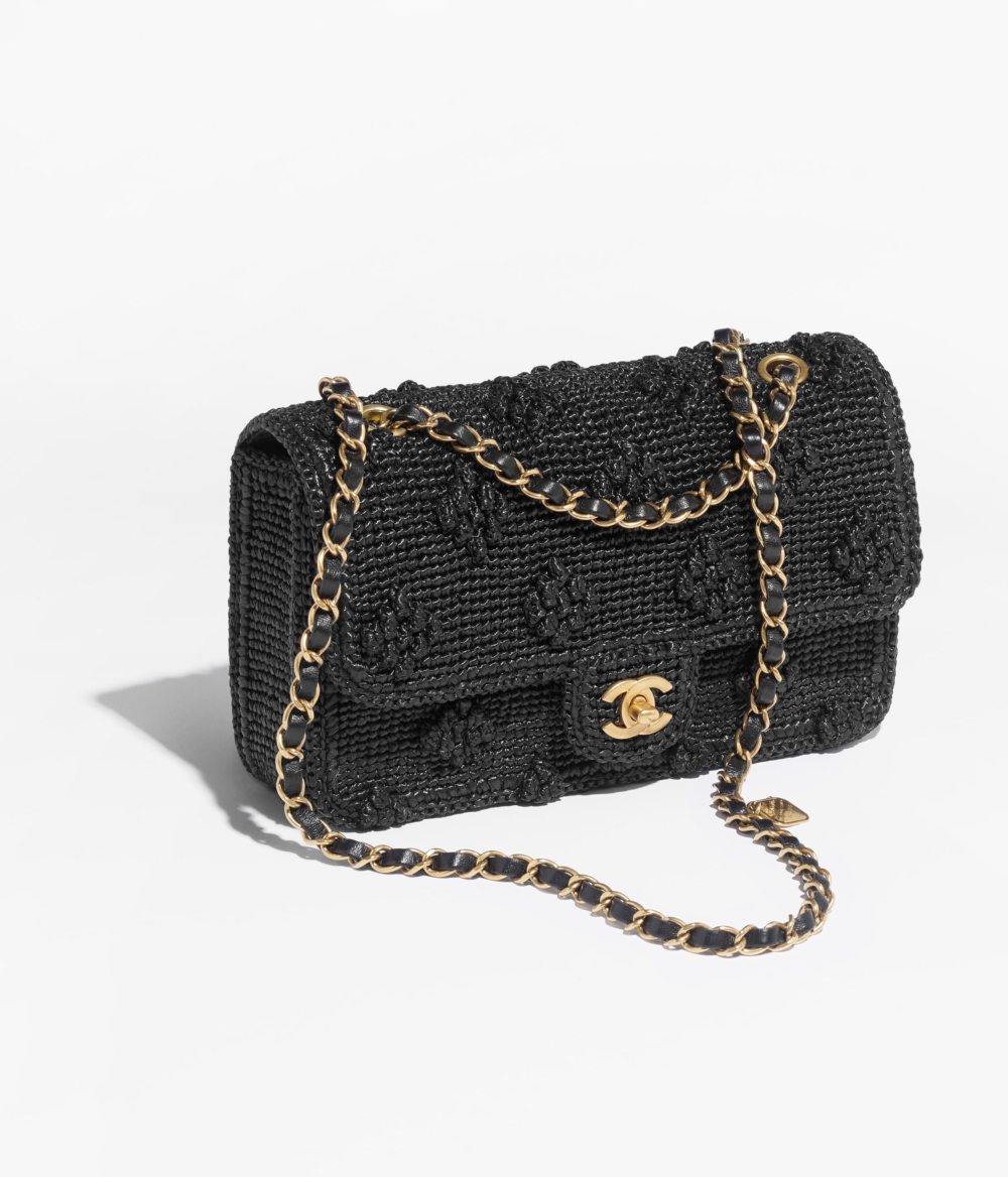 CHANEL Flap Bag掀蓋手袋黑色拉菲草