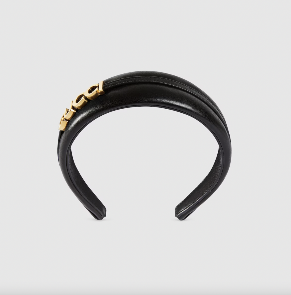 Leather Hairband with Gucci Detail。