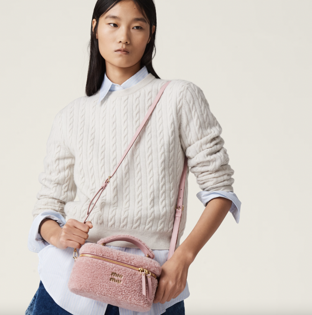 Shearling Shoulder Bag with Leather Details。