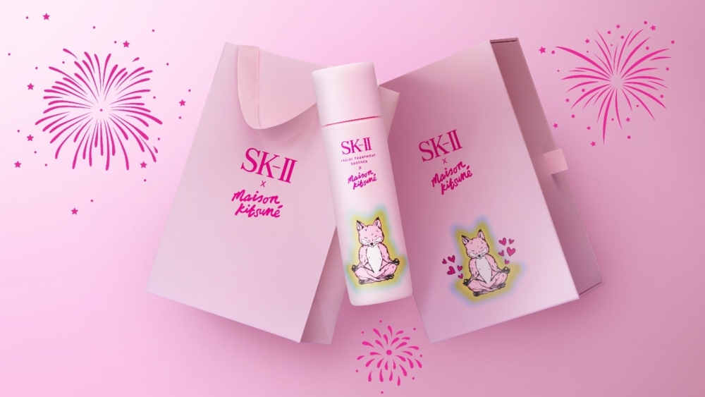 粉紅色的SK-II x Maison Kitsuné 節日限定版神仙水很有戀愛的感覺。