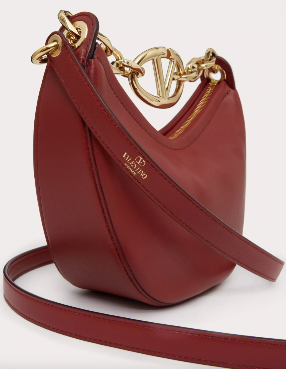 VLOGO Moon Mini Hobo Bag in Nappa Leather with Chain。