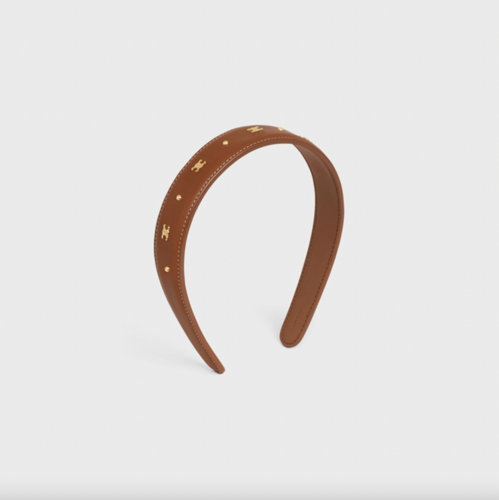 Triomphe Headband in Calfskin and Brass with Gold Finish。