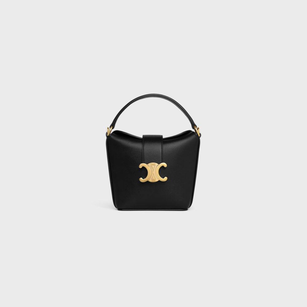 CELINE平滑牛皮革Triomphe迷你型Bucket手袋黑色