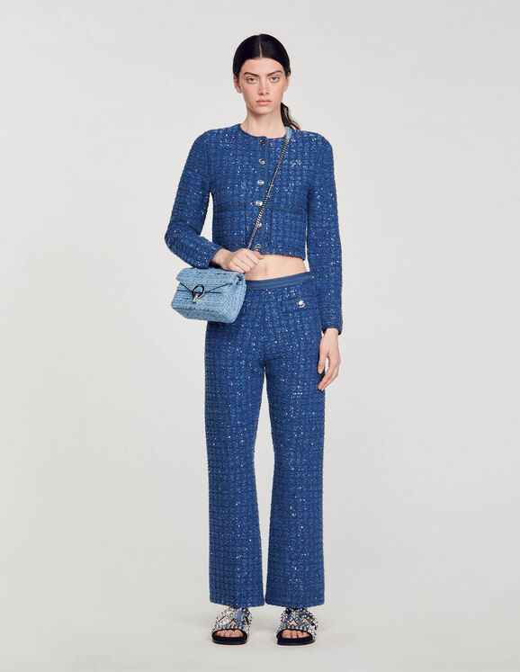 SANDRO藍色粗花呢圓領外套、長褲