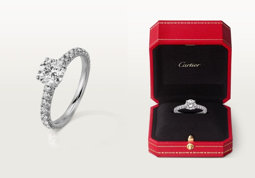 Solitaire 1895單鑽戒指上方鑲嵌著滿滿的鑽石，讓你能高調炫耀彼此的愛。