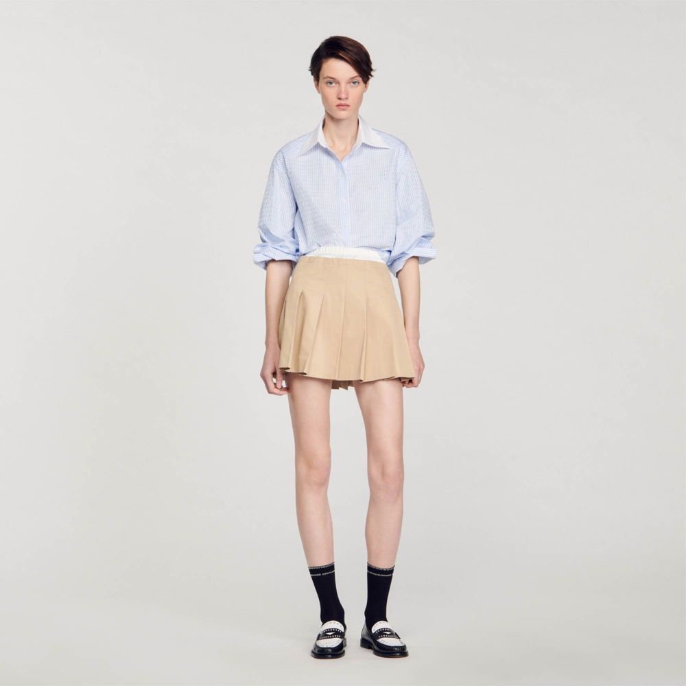 SANDRO藍色條紋水鑽長袖襯衫