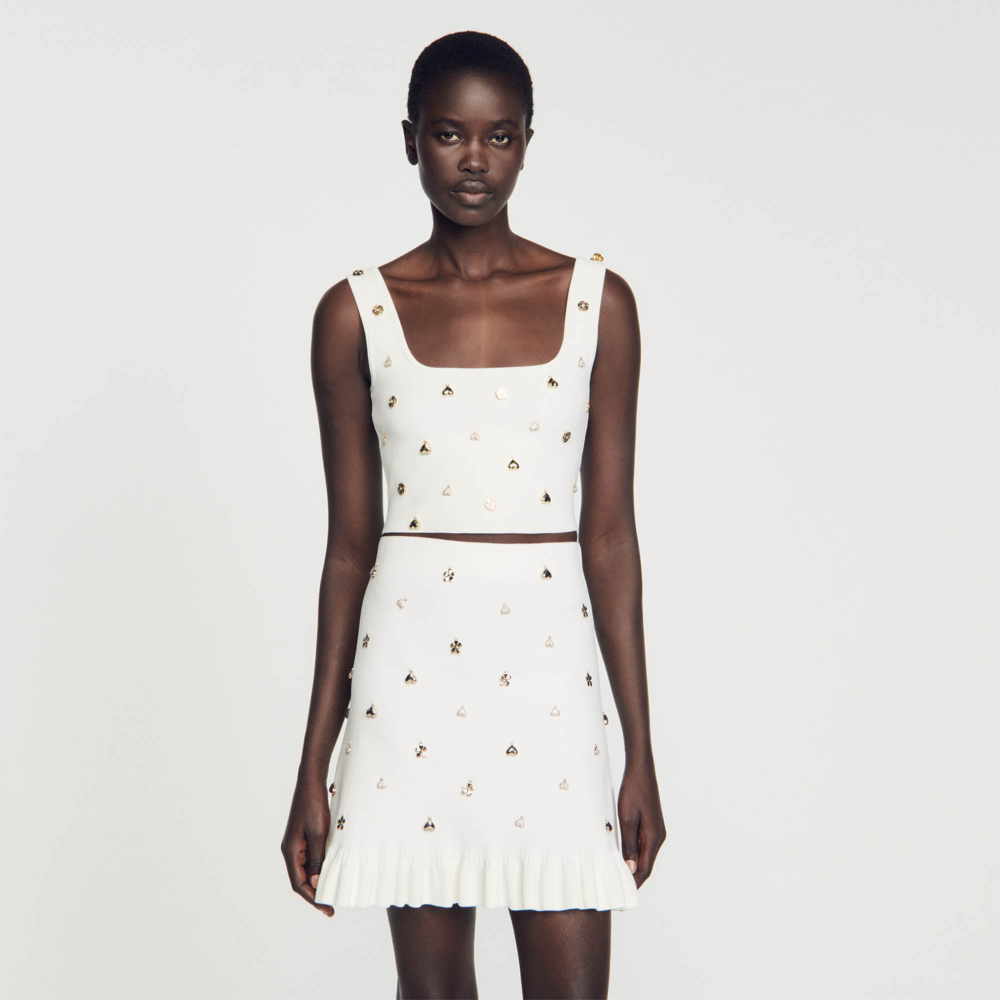 SANDRO白色愛心綴飾短版背心