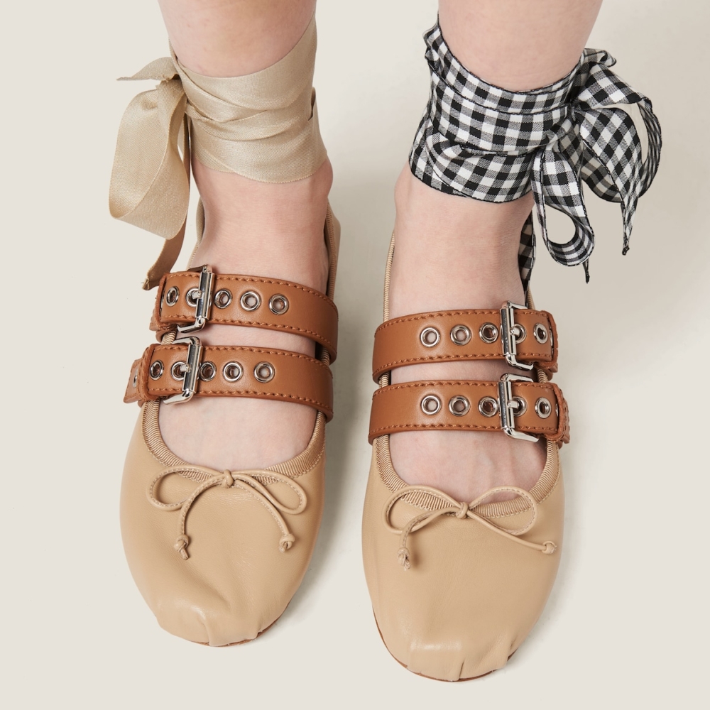 Miu Miu Nappa and calf leather ballerinas皮革芭蕾舞平底鞋