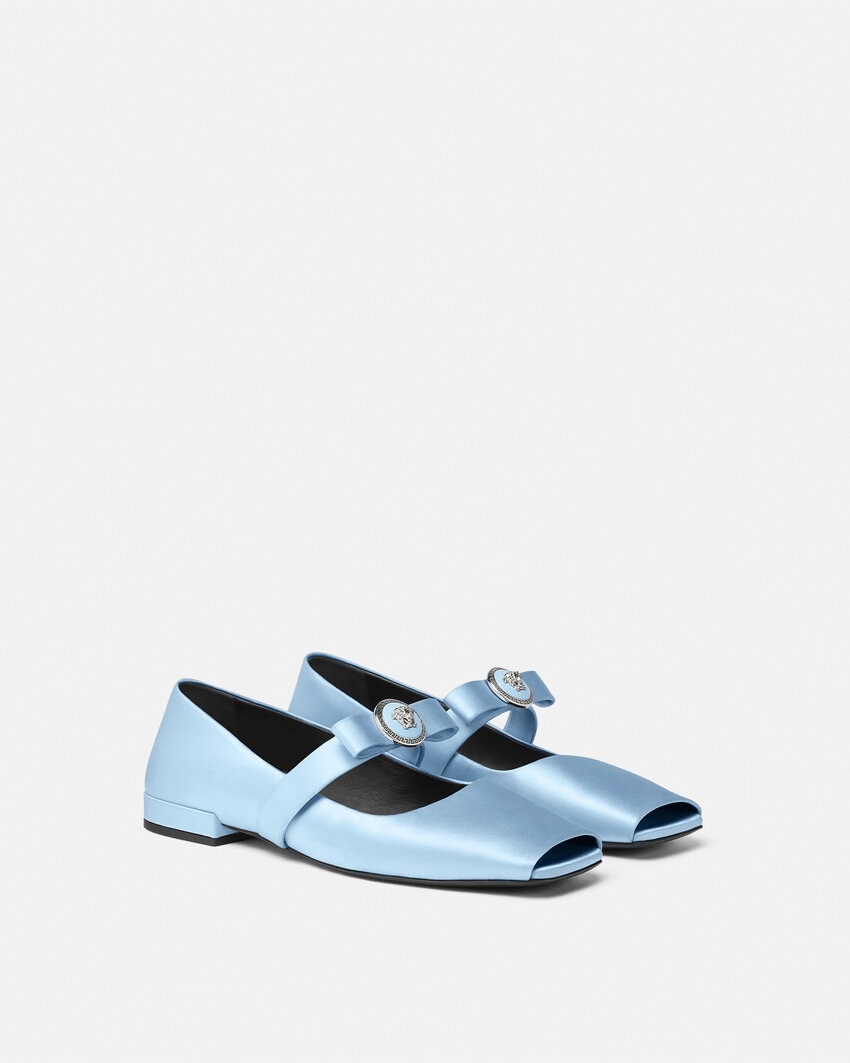 Versace GIANNI RIBBON 緞帶開口緞面芭蕾舞鞋