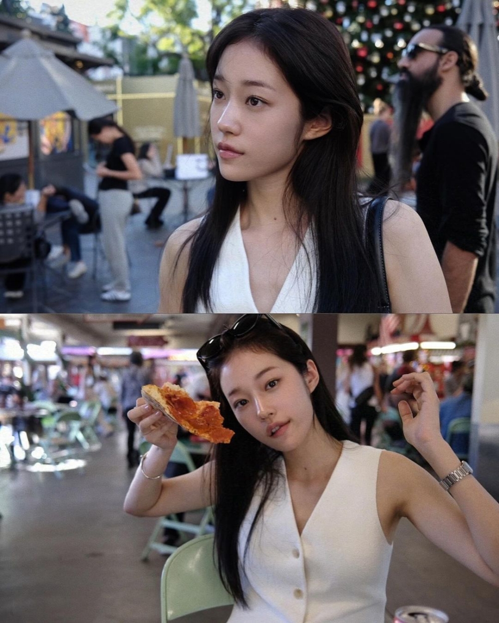 私底下的盧允瑞,妝容簡單,底妝乾淨透澈。