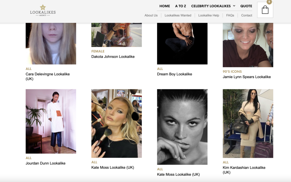 Lookalikes Talent Agency上有許多神似名人的人。