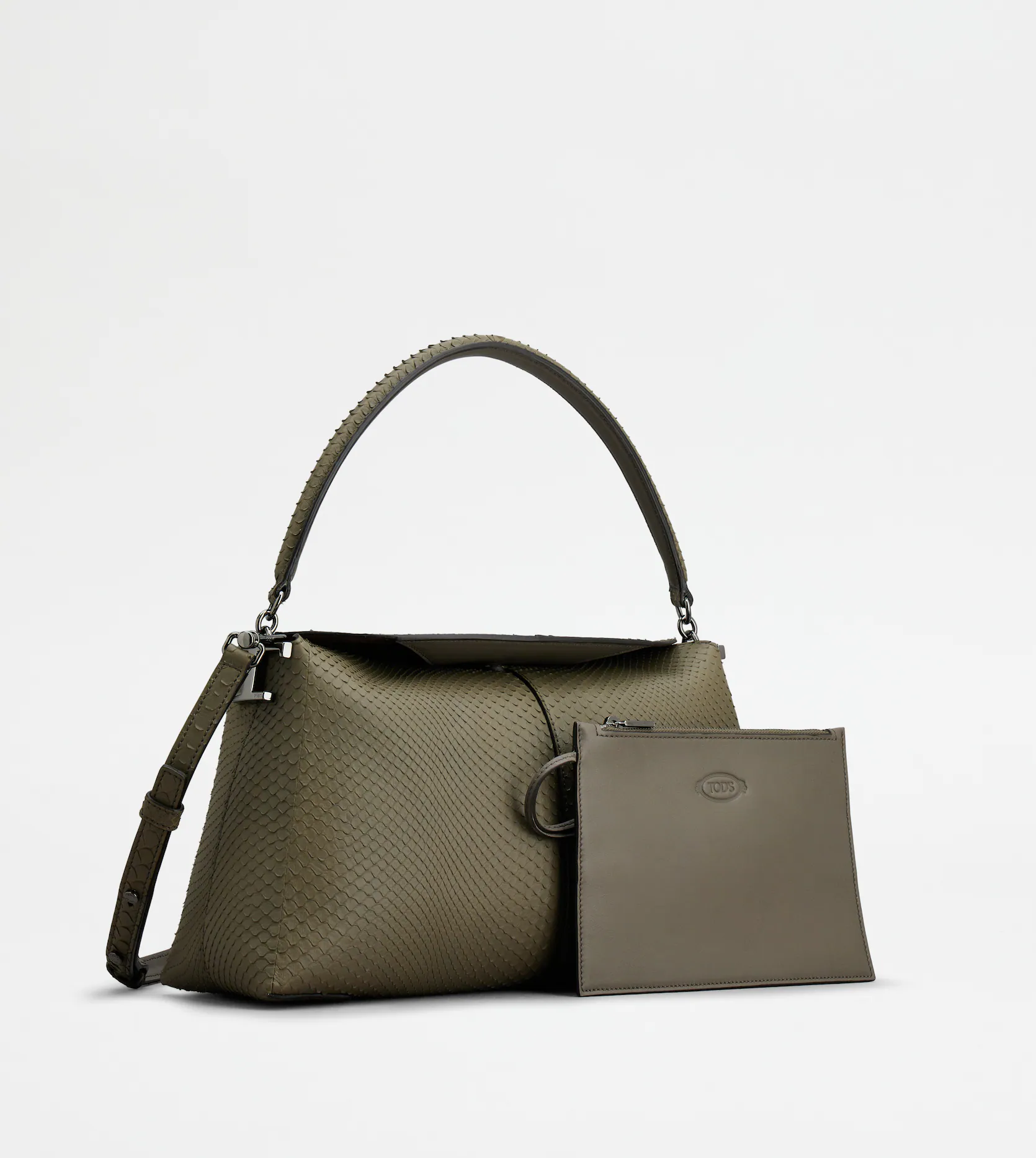 Tod's T Case Tote Messenger Bag in Python Small。