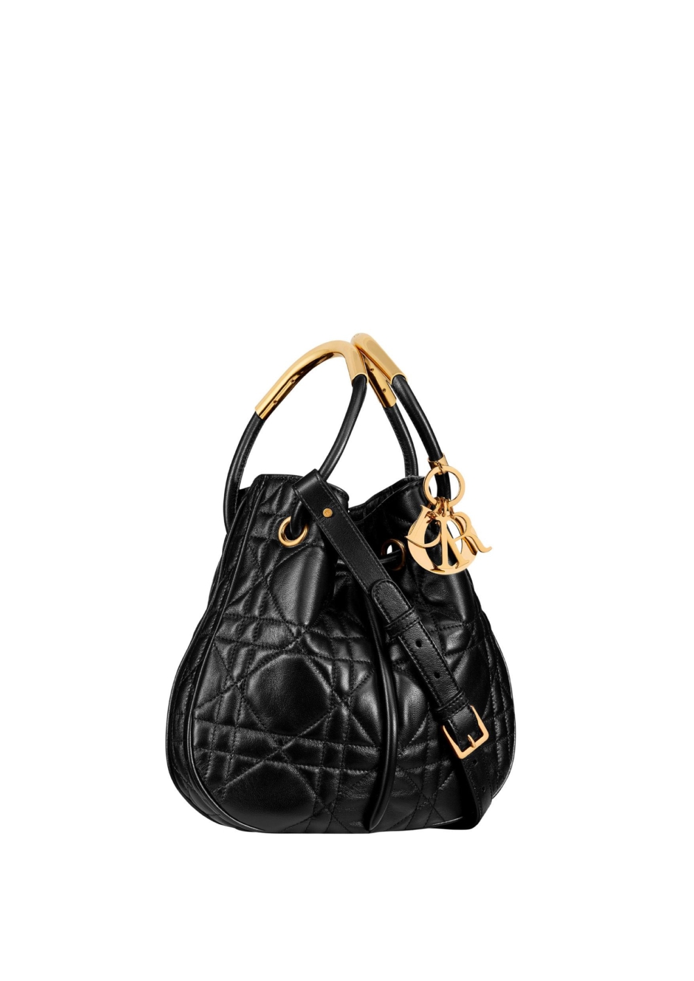 Dior NOLITA 黑色籐格紋與金色手把小羊皮中型提包 。