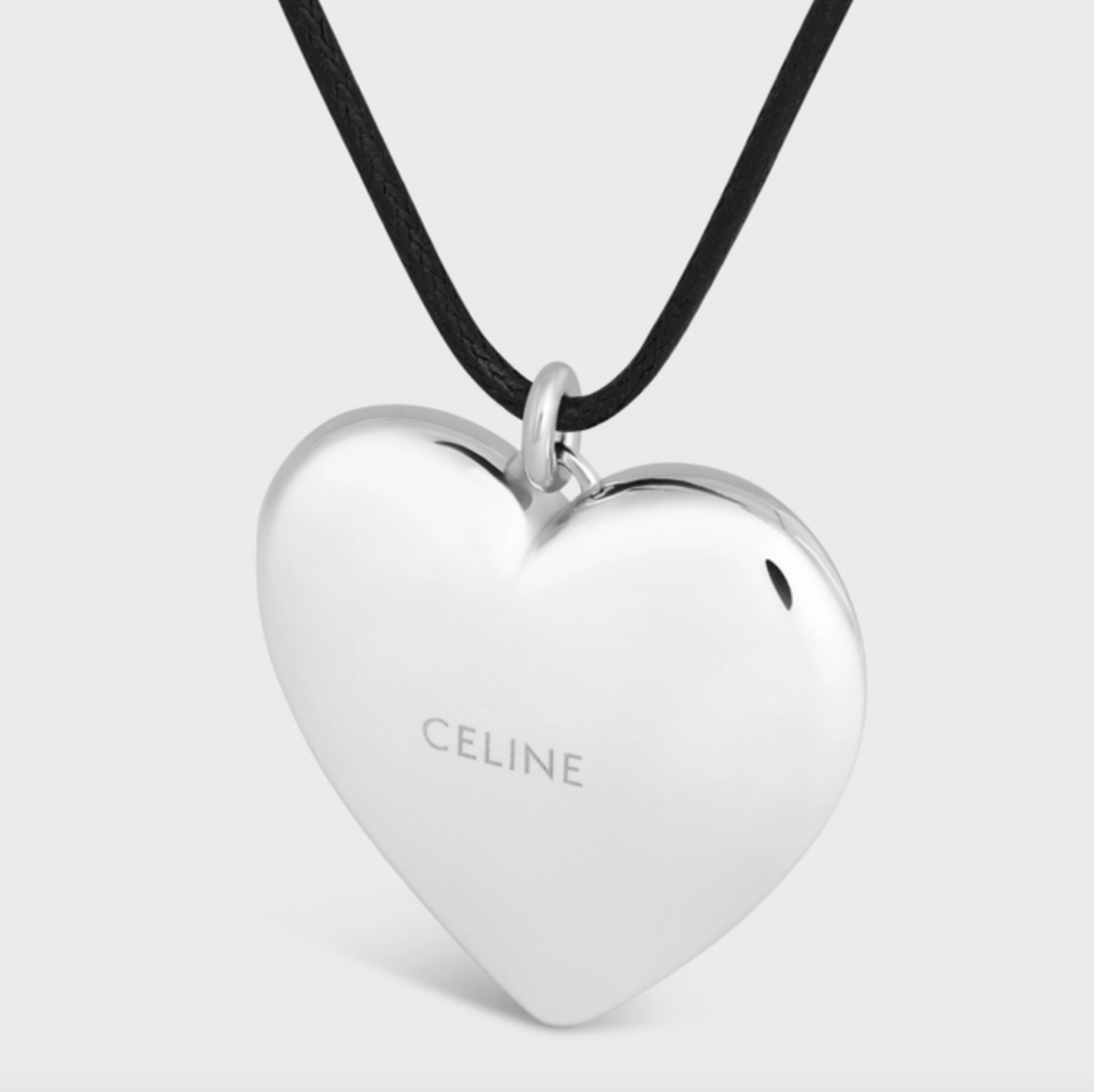 CŒUR Triomphe Necklace in Brass with Rhodium Finish and Cotton Silver/Black。