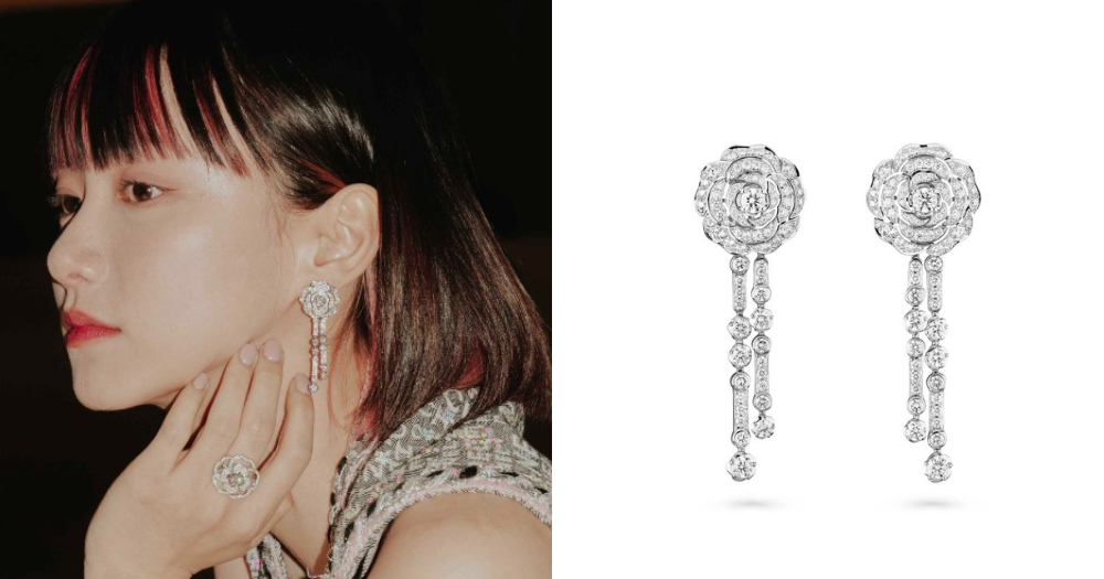 搭配高級珠寶系列CHANEL Diamant Evanescent 18K白金鑽石耳環