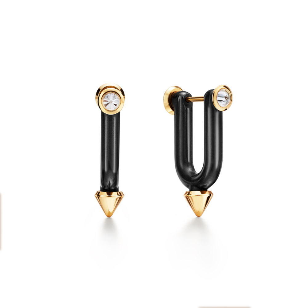 Tiffany Titan by Pharrell Williams系列_18K黃金與黑鈦金鋪鑲鑽石耳環(可轉換成單鑽造型配戴)