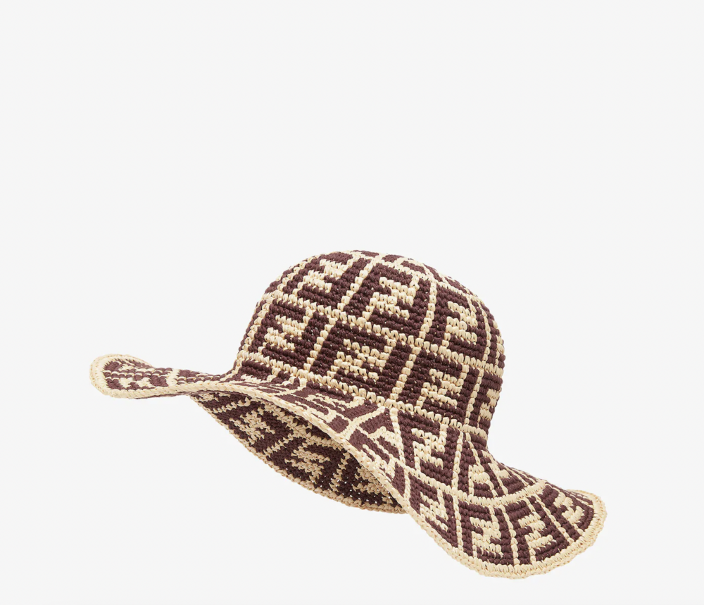 Brown Raffia and Cotton Hat。