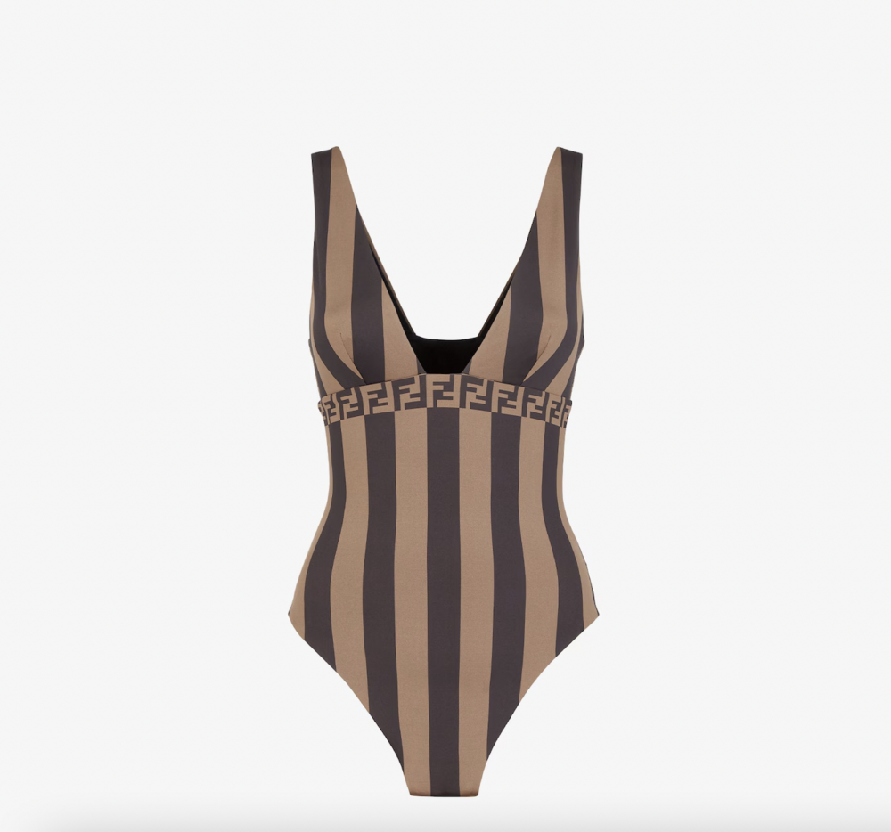 Brown Pequin Lycra® Swimsuit。