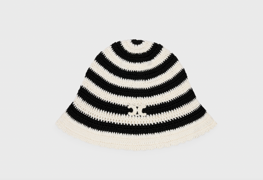 Triomphe Striped Cloche Beanie in Crocheted Cotton。