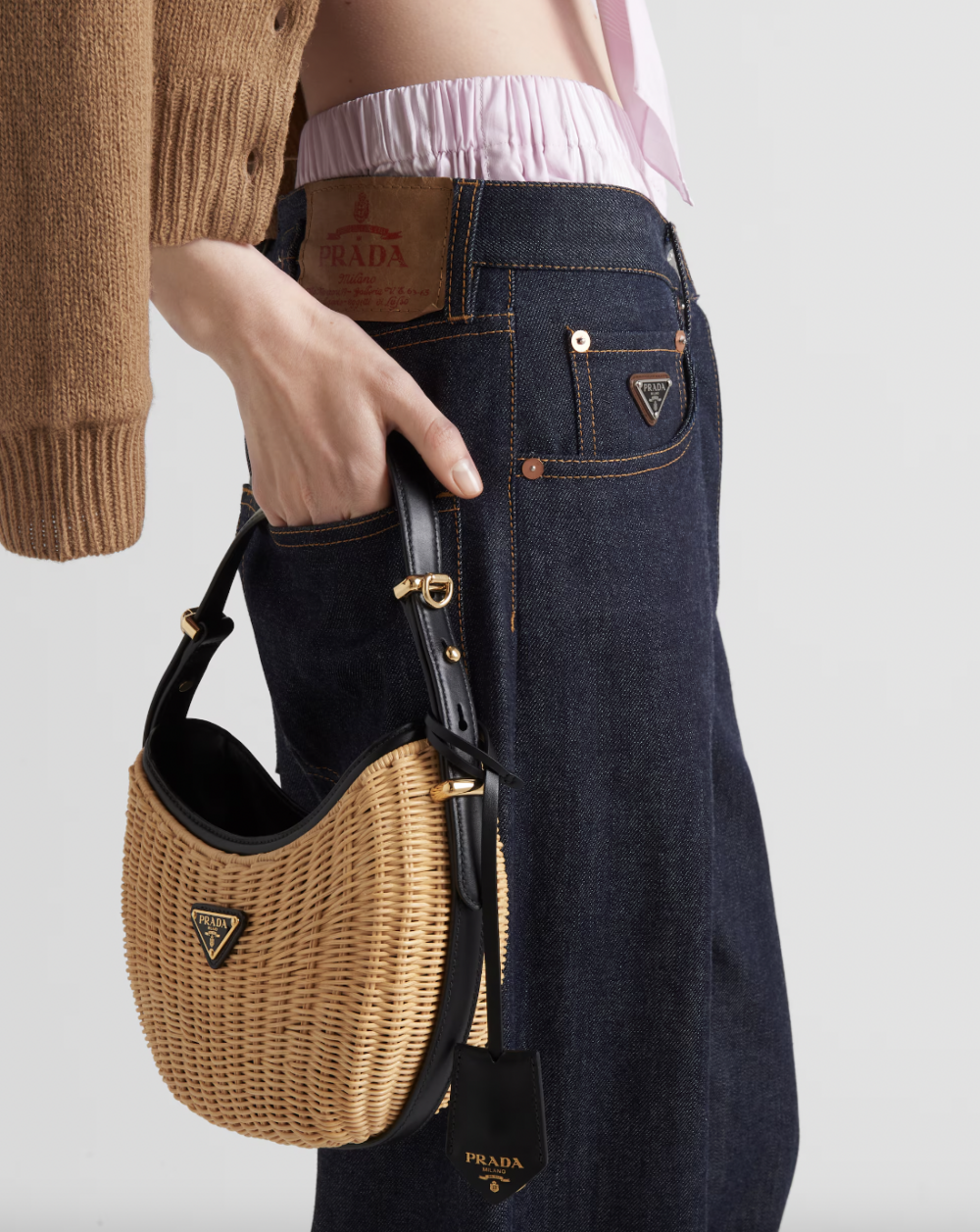 Wicker and Leather Prada Arqué Bag。