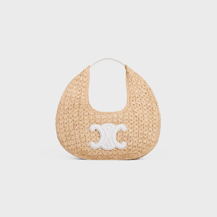 Classic Panier Hobo Bag in Raffia and Calfskin。