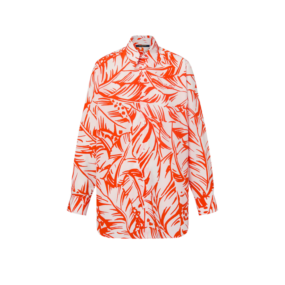 棕櫚樹印花圖案絲質襯衫