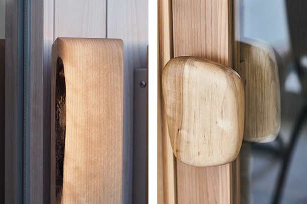 生產傢俱時剩下的邊角料改造成門把、地板