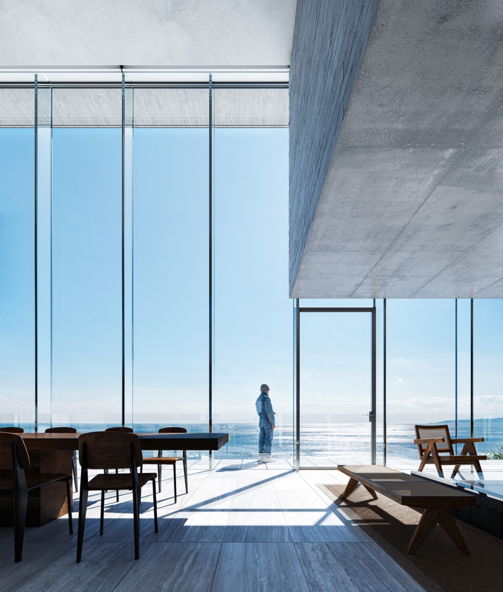 從客廳的落地窗可以俯瞰東京灣的大海