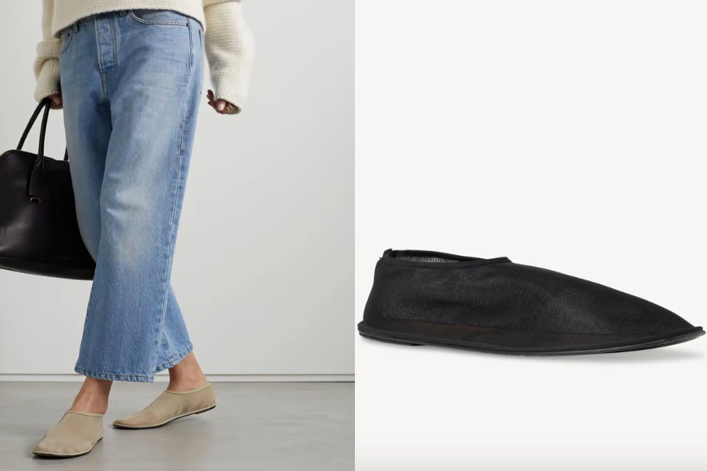 The Row Sock leather-trimmed mesh flats