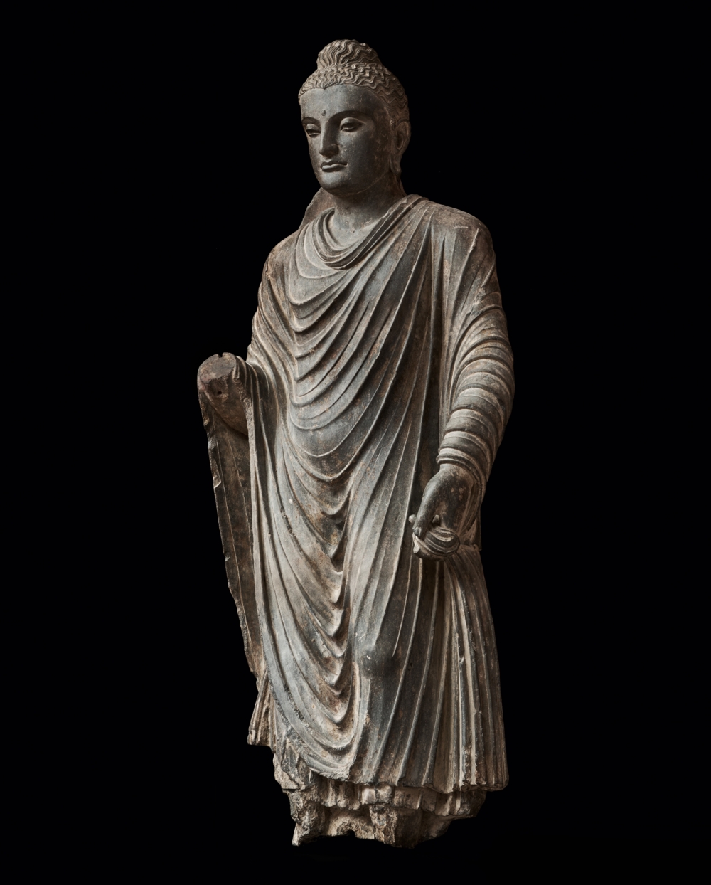 貴霜王朝二至三世紀古犍陀羅灰片岩佛陀立像