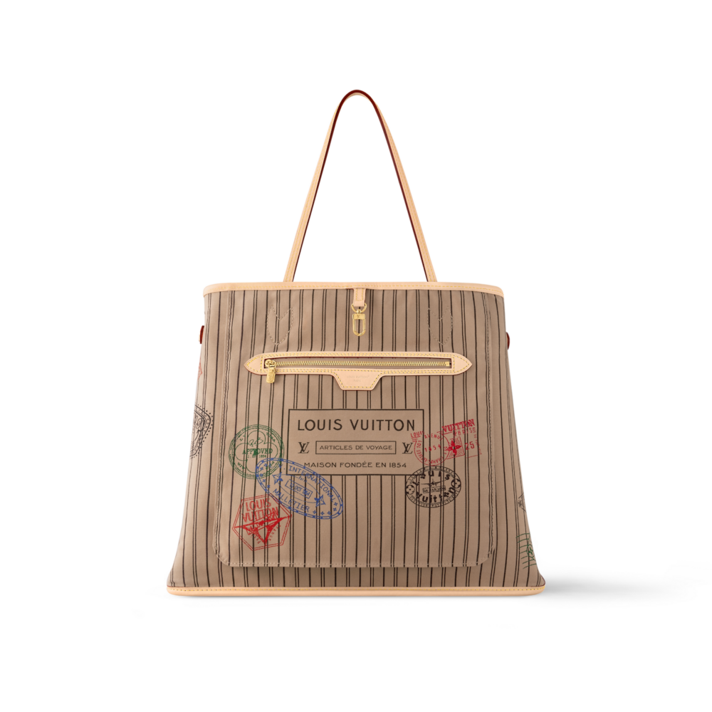 一面是Monogram圖案，一面則是彩色郵票造型的紡織布面