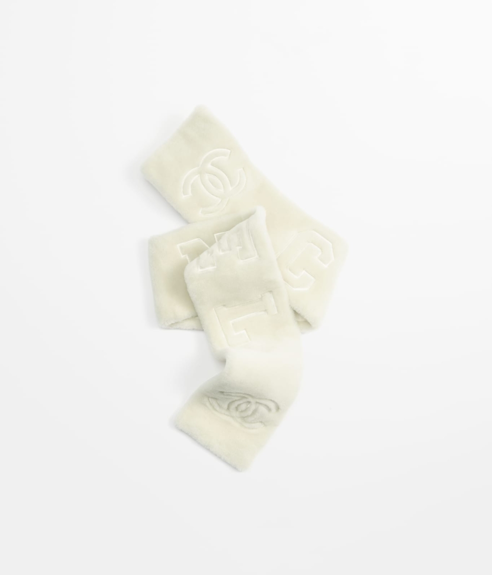 雙面剪羊毛皮革圍巾