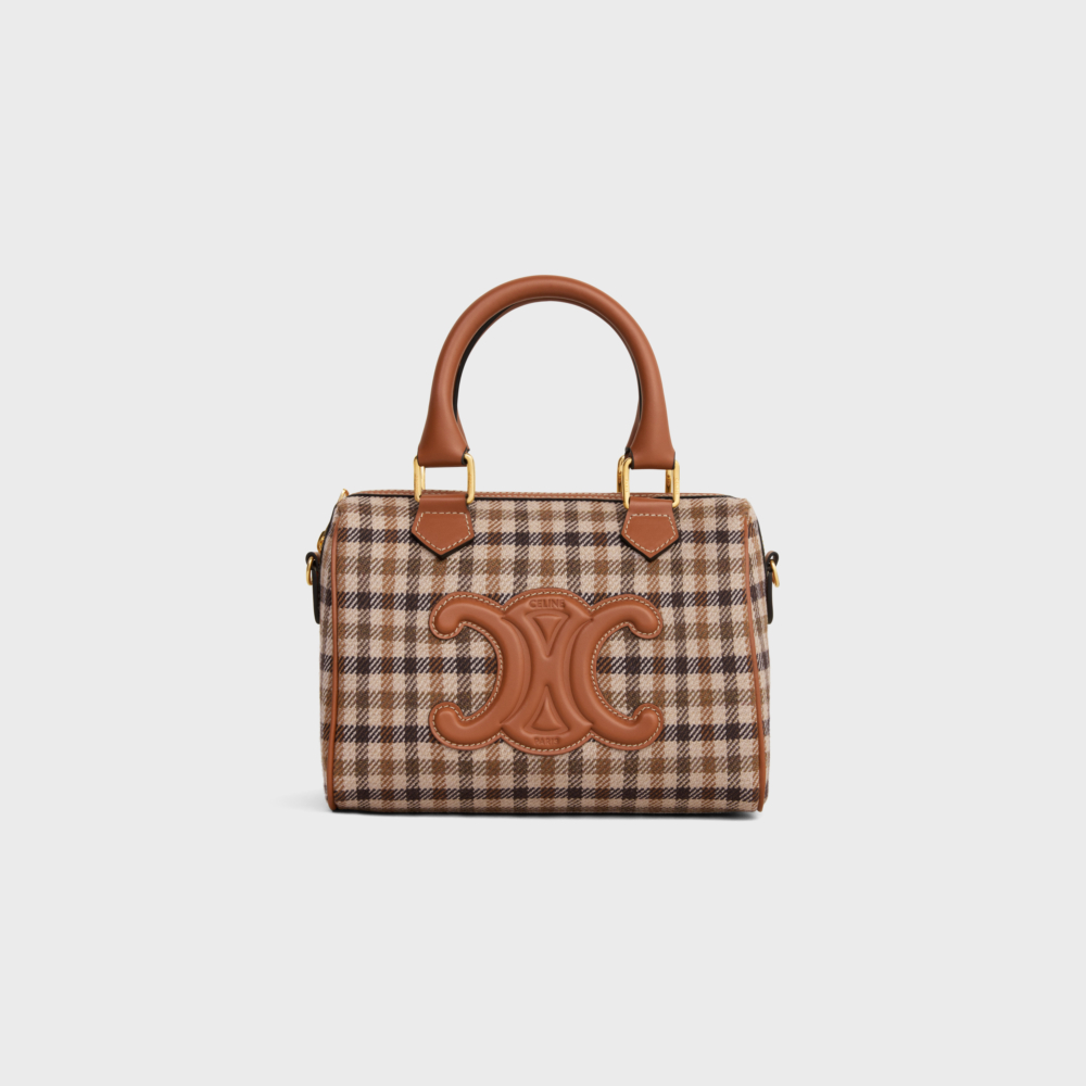 CELINE 格紋織物及牛皮革小號波士頓包