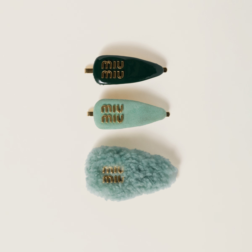 Set of leather, suede, and shearling hair clips