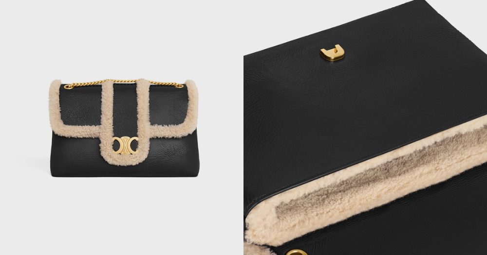CELINE CELINE VICTOIRE 褶皺小羊皮與剪羊毛手袋