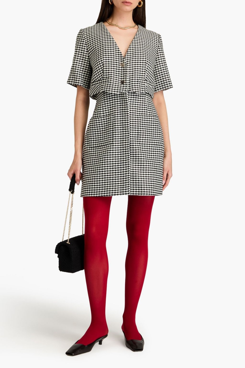 SANDRO Houndstooth Tweed Mini Dress