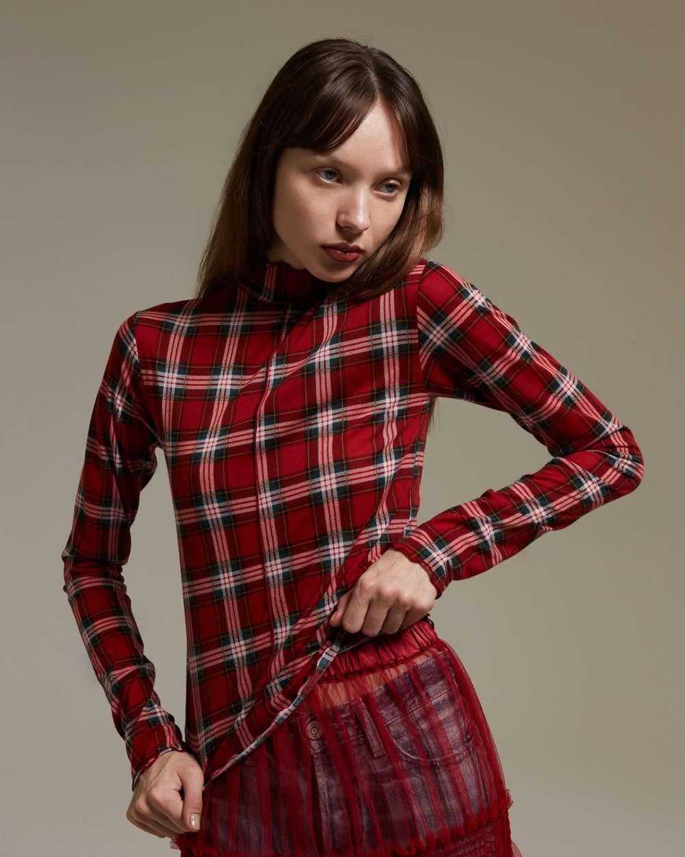 格紋上衣很有聖誕感