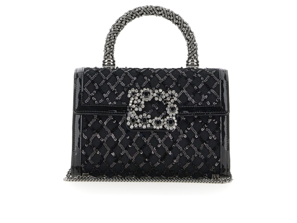 Roger Vivier黑色蕾絲刺繡花鑽