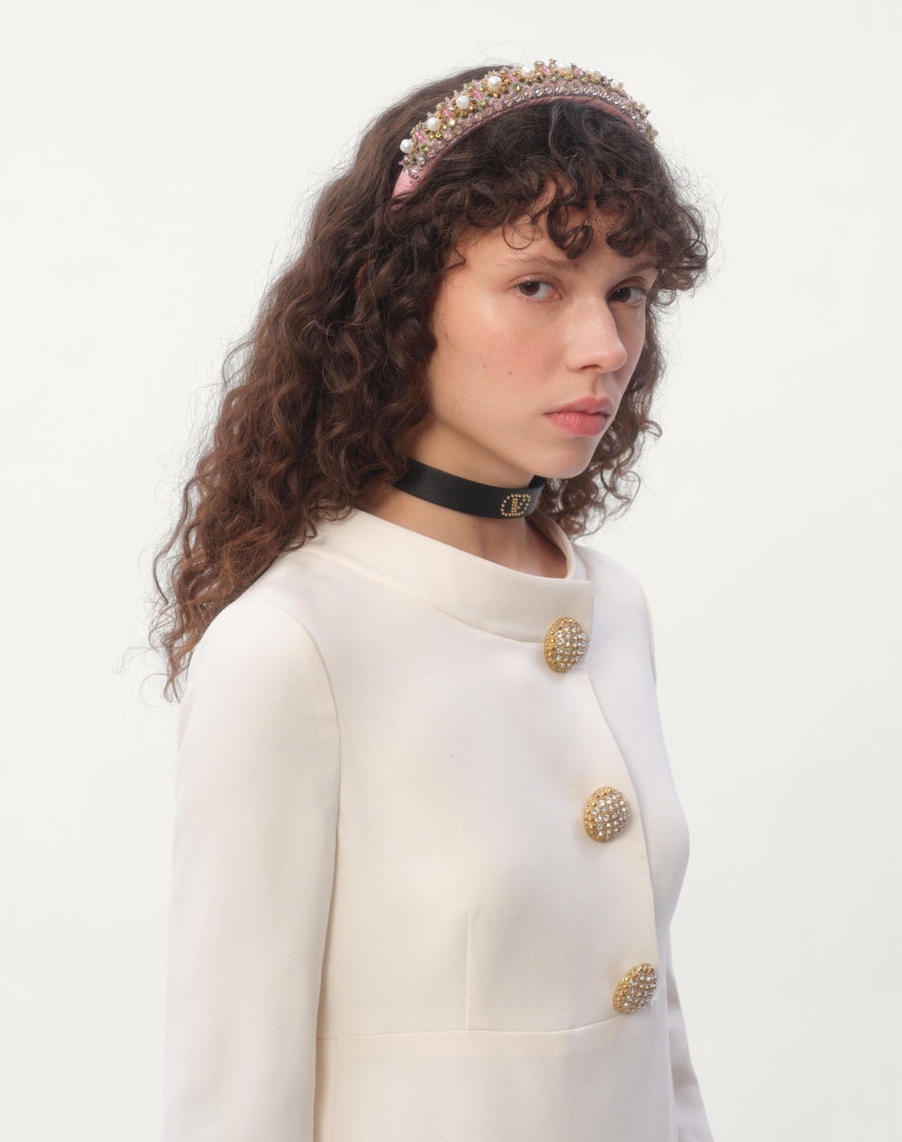 Valentino刺繡羊毛絲髮帶