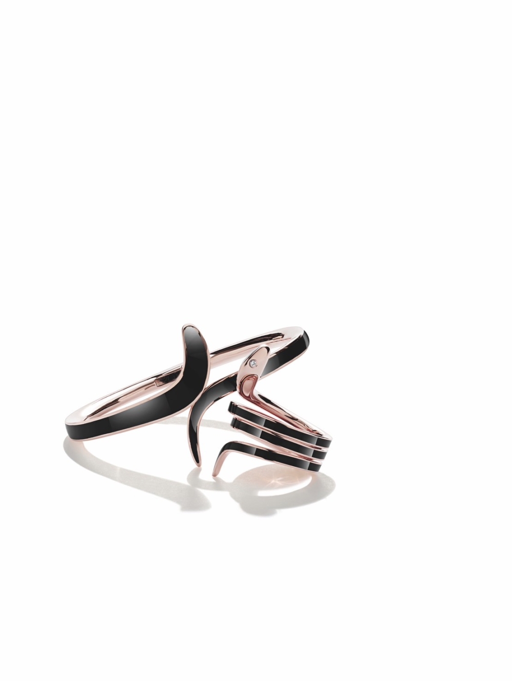 Damiani Eden伊甸園系列18K玫瑰金黑色陶瓷鑲鑽手環，鑽石總重0.019克拉