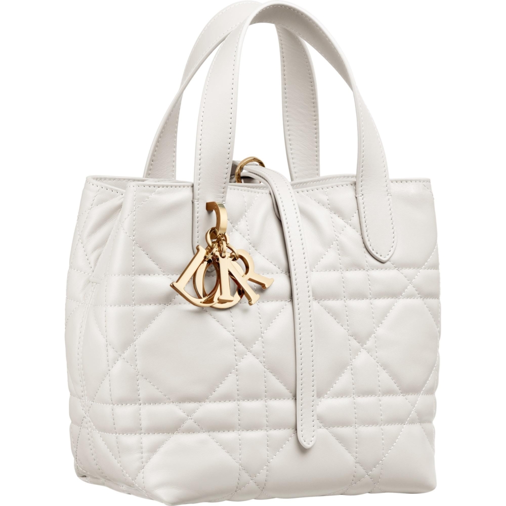 Dior Toujours 白色籐格紋皮革直式小型Tote Bag