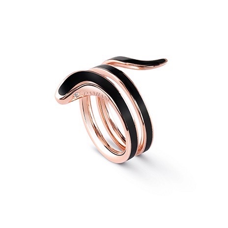 Damiani Eden伊甸園系列18K玫瑰金黑色陶瓷鑲鑽戒指，鑽石總重0.01克拉